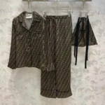 Fendi Brown Zucca Print Silk Pajama Set – FF Logo 2-Piece Shirt & Pants Lounge Set in Dubai UAE