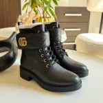 Fendi Rockoko Knit Leather Combat Boots – Black Leather, Logo Knit, Sock-Style Top & Thick Rubber Sole in Dubai UAE