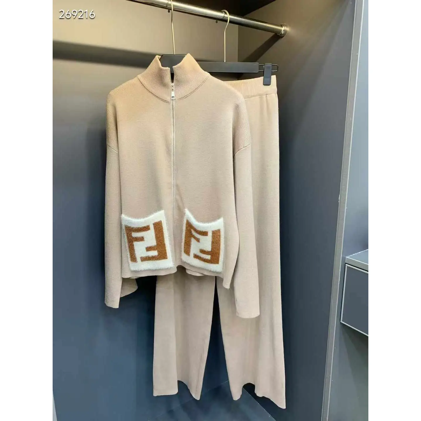Fendi Women’s Wool-Blend Overcoat & Knitted Two-Piece Set – Iconic FF Logo Lounge and Track Suit in Dubai UAE Fendi Women’s Wool-Blend Overcoat & Knitted Two-Piece Set – Iconic FF Logo Lounge and Track Suit in Dubai UAE