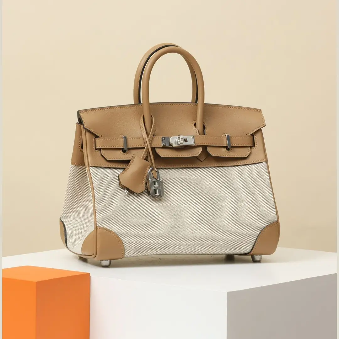 Hermès Birkin 25 Chai Toile & Swift Leather Bag with Palladium Hardware in Dubai UAE Hermès Birkin 25 Chai Toile & Swift Leather Bag with Palladium Hardware in Dubai UAE