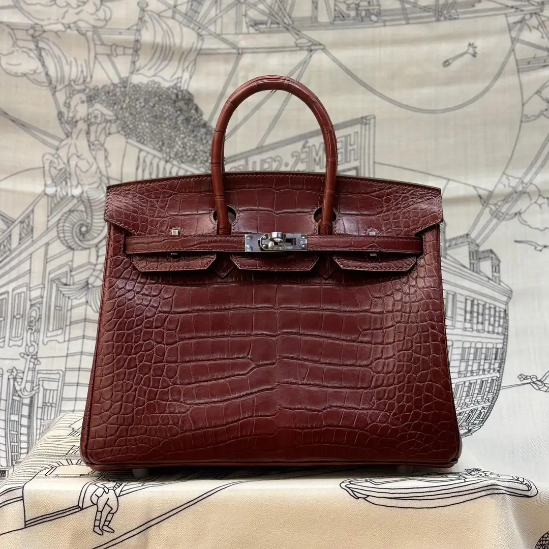 Hermès Birkin 35 Matte Alligator Bourgogne Bag with Palladium Hardware – Rare Luxury Handbag in Dubai UAE Hermès Birkin 35 Matte Alligator Bourgogne Bag with Palladium Hardware – Rare Luxury Handbag in Dubai UAE