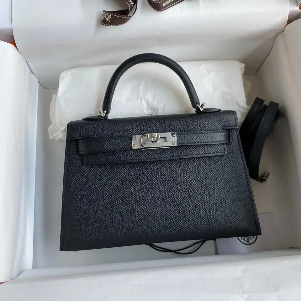 Hermès Mini Kelly Bag in Black Epsom Leather with Palladium Hardware – in Dubai UAE Hermès Mini Kelly Bag in Black Epsom Leather with Palladium Hardware – in Dubai UAE