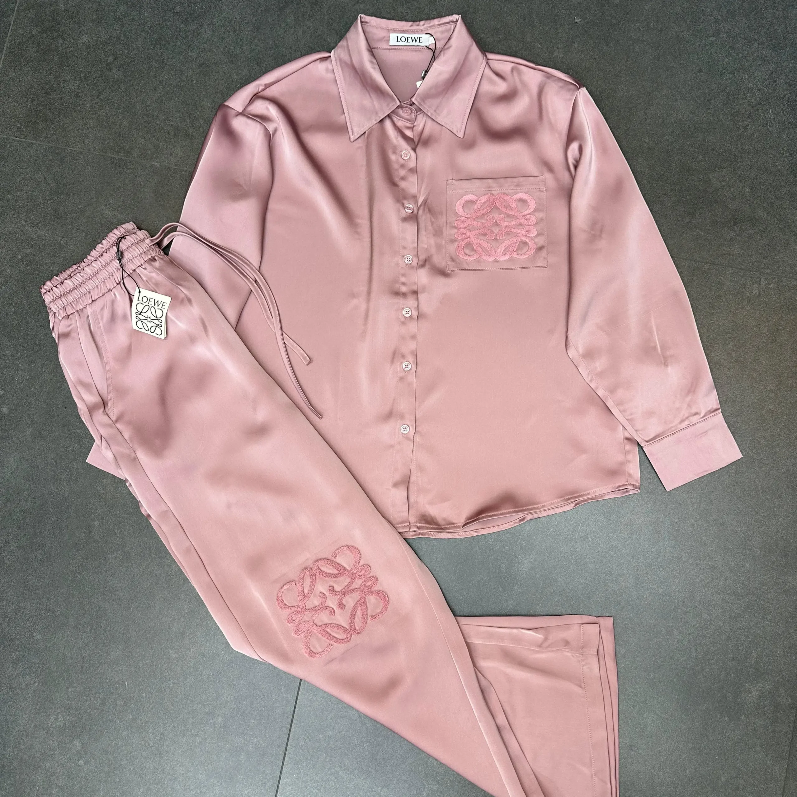 Loewe Anagram Silk Pajama Set – Luxury Two-Piece Lounge Set in Signature Embroidered Design in Dubai UAE Loewe Anagram Silk Pajama Set – Luxury Two-Piece Lounge Set in Signature Embroidered Design in Dubai UAE