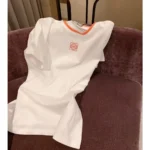 Loewe White Short-Sleeved T-Shirt with Orange Trim and Anagram Logo in Dubai UAE