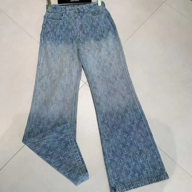 Louis Vuitton Monogram Denim Jeans – Wide-Leg Designer Jeans with Faded Wash in Dubai UAE