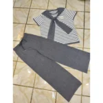 Stylish Two-Piece Pajama Set with Sailor Collar Shirt & Wide-Leg Lounge Pants in Dubai UAE